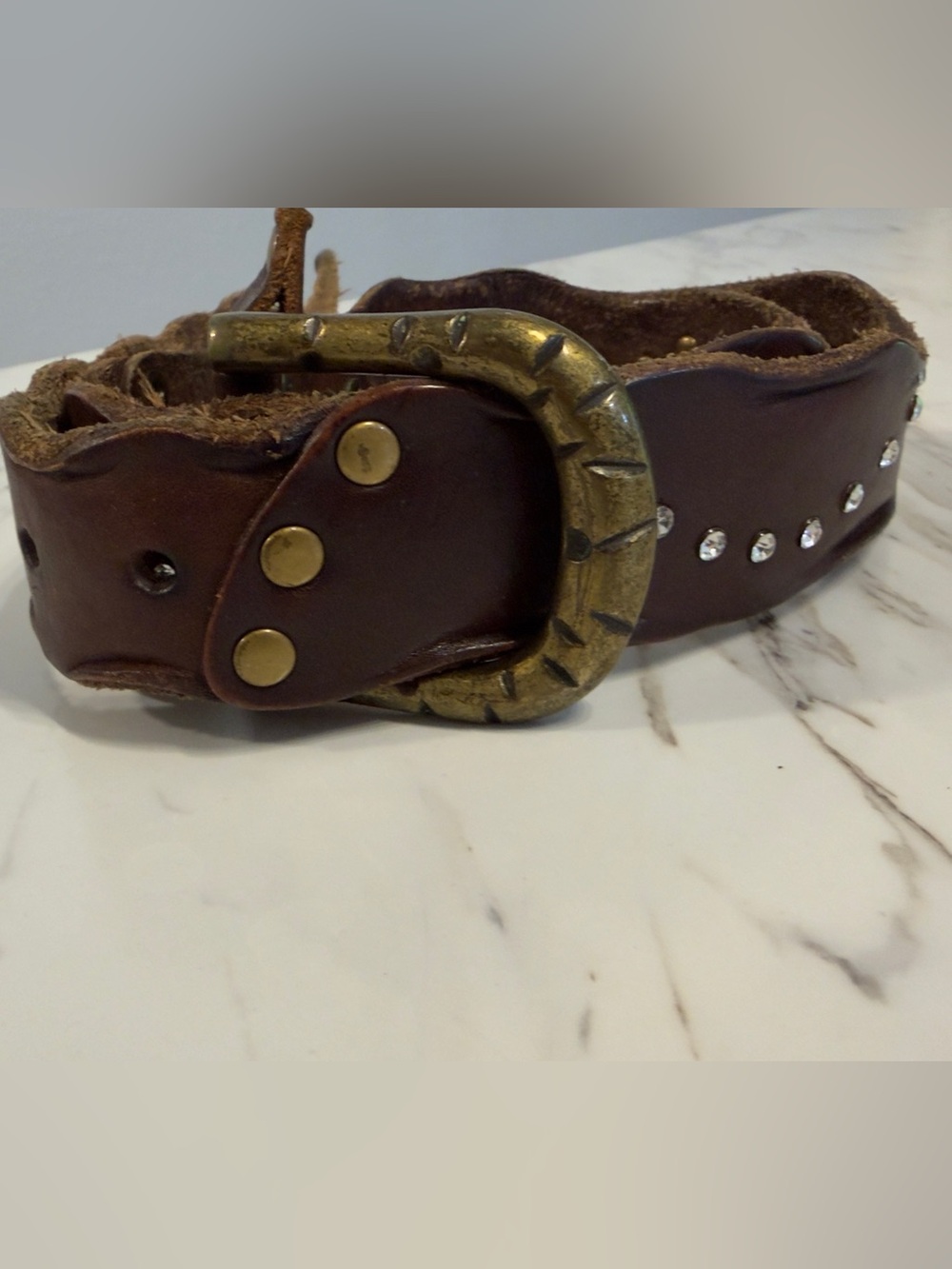 Vintage Brown Leather Studded Belt Boho Western